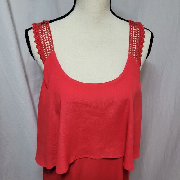 Anthropologie Maeve red dress, crochet spaghetti straps, layered top, sz2 - Picture 4 of 6